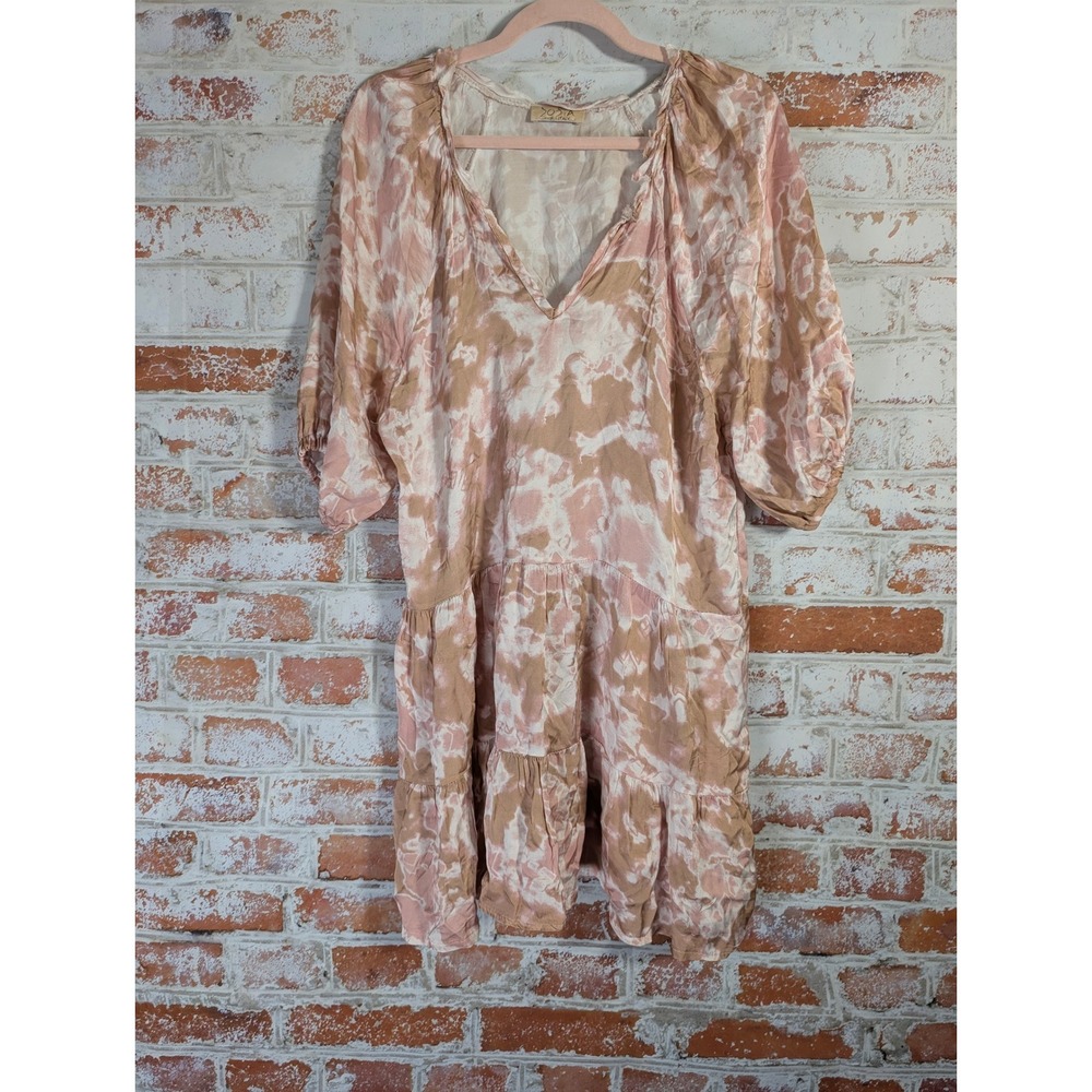 Sofia Tie Dye Tiered Mini Dress Women OS Pink Tan Boho Made in Italy 03921